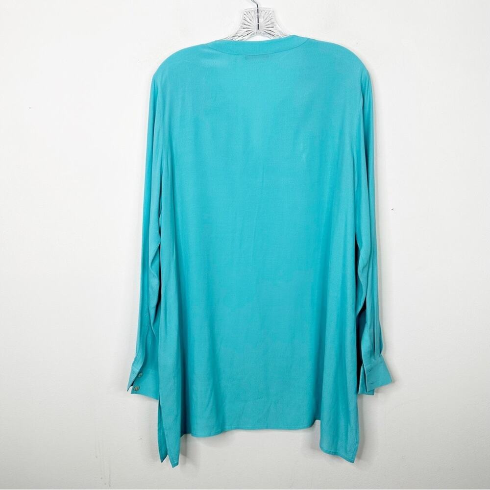 SOFT SURROUNDINGS Teal Blue‎ Crape V-Neck Asymmetrical Tunic Top Sz. Large - Picture 4 of 4